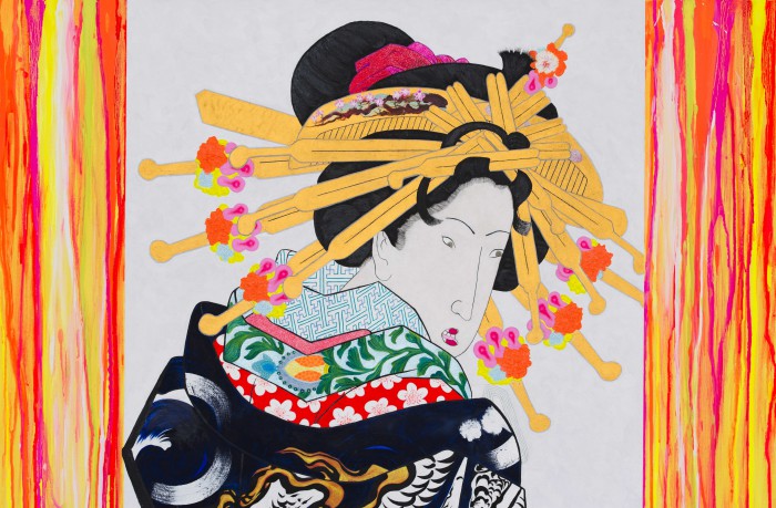 亜 真里男「Gogh、Kiyoshiro & Me (Summertime Blues - Tokyo 2020)」キャンバスに油、103 x 200 cm、部分1、2016年